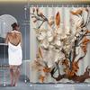 1pc Shower Curtain - Elegant 3D Floral Design with White Flowers and Brown Leaves Waterproof