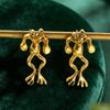 Cute Frog Design Stud Earrings 3D Split Frog Earrings Gold Tone Animal Theme Earrings for Women