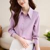 Women's Fashionable Purple Satin Long-Sleeve Shirt for Early Spring - Chic & Stylish OL Commute Wear.