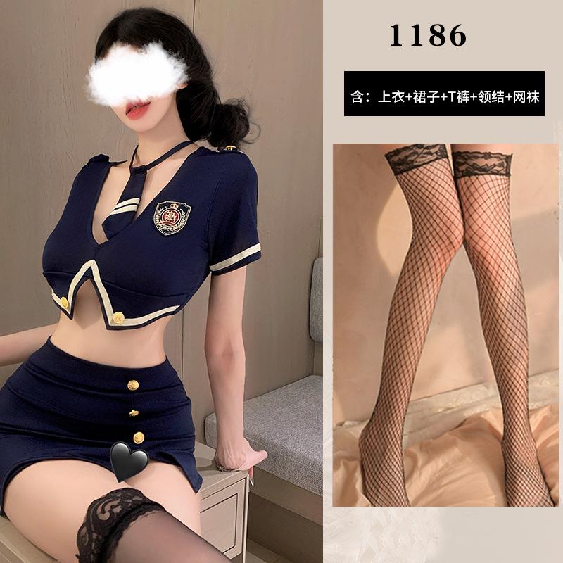 Sexy Lingerie Hot Police Uniform Cosplay Seduction Stewardess Navy Nightclub Suit