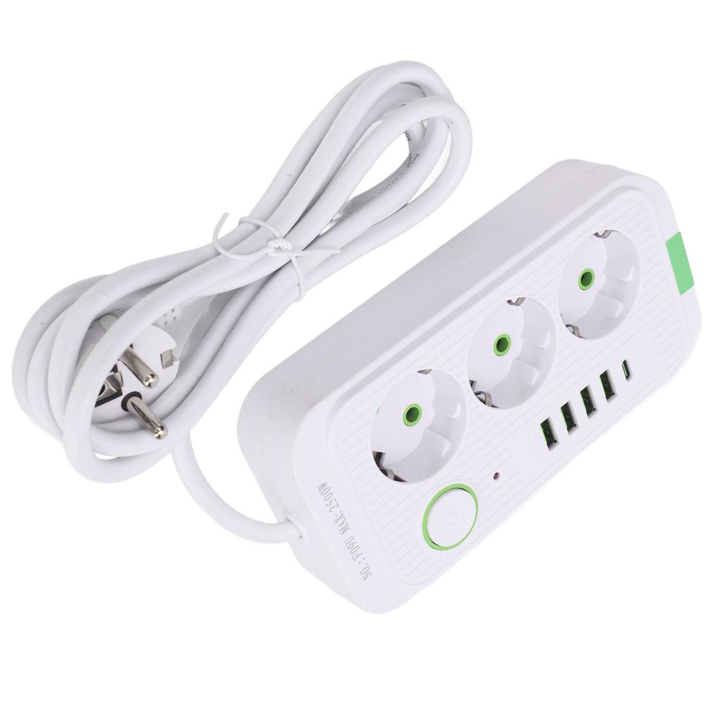 Europäische Steckdosenleiste 3 Steckdosen 4 USB 1 Typ-C-Anschluss Wandmontierbarer Stromverteiler mit 2m Kabel