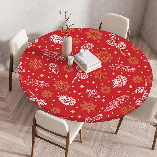 Fitted Christmas Round Tablecloth Holiday Snowflakes Table Cover with Elastic Edge Water-Resistant Christmas Tree Table Cover for Round Tables Dinner