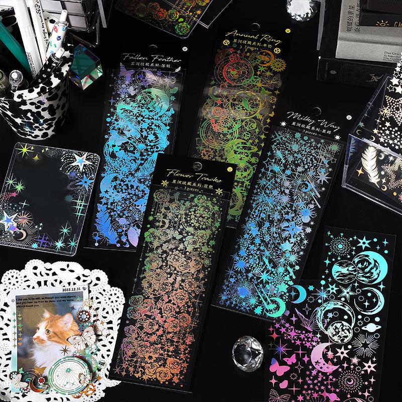 3-Piece Gold & Silver Foil PET Long Strip Stickers, Exquisite Floral Patterns with Metallic Luster, Waterproof