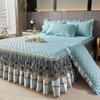 3pcs Bedroom Set High-End Crystal Velvet Bed Skirt Three-Piece Set with Thick Lace Trim, Korean Princess Style Warm and Non-Slip Mattress Cover