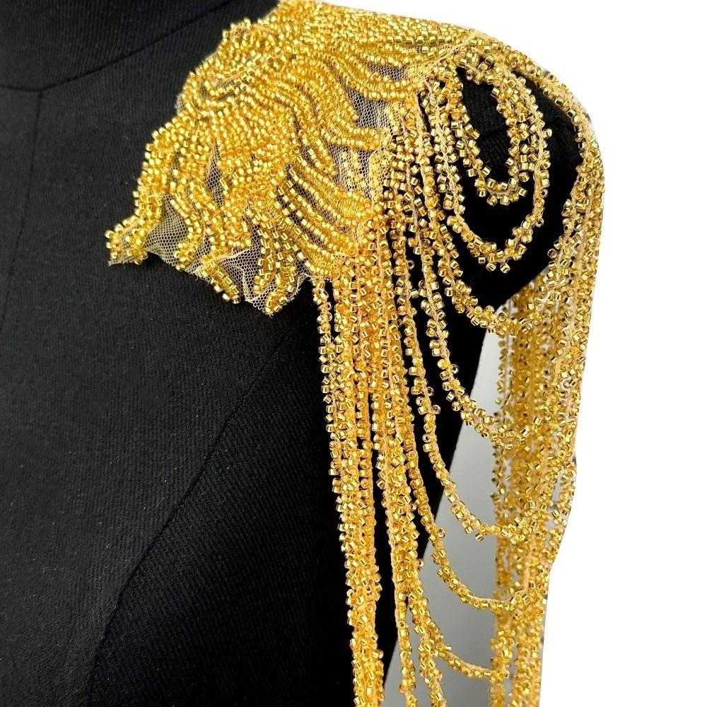 Uniform Sequins Bead Embroidery Studs Tassels Shoulder Patches Retro Beaded Shoulder Strap Stage Performances