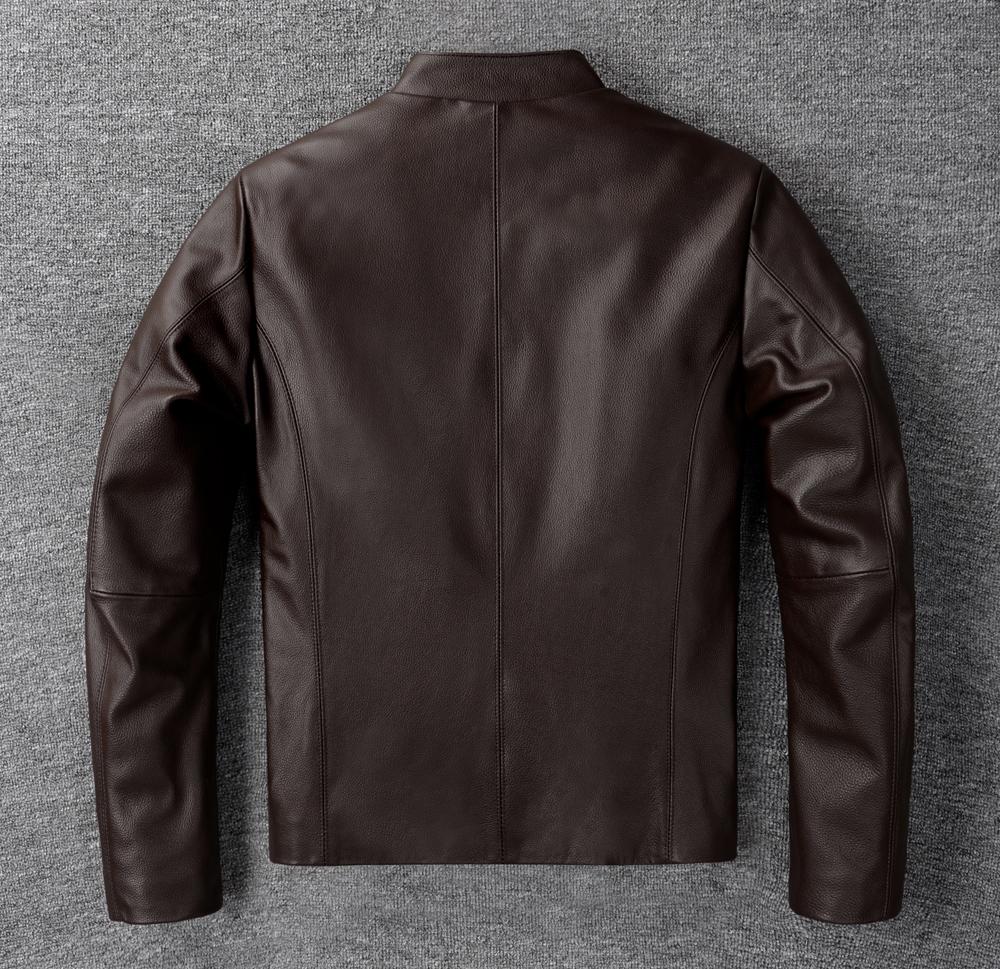 Casual Men Leather Jacket Thin Soft Cow Leather Black Brown Standard Collar Men's Short Coat Spring