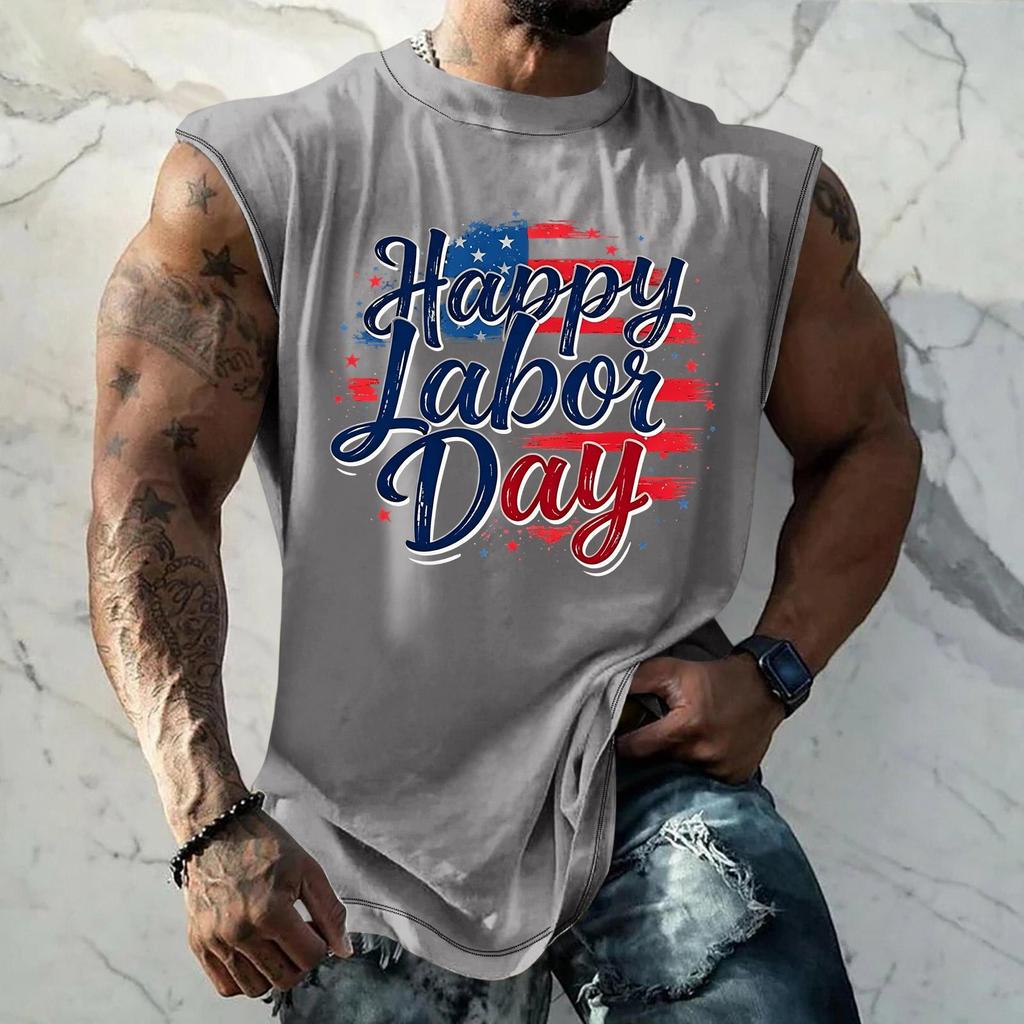 Men Sleeveless Tank Top Casual Loose Fit Muscle Shirt Summer Workout Athletic Gym Shirt Printed Graphic Tank Top for Outdoor Activities