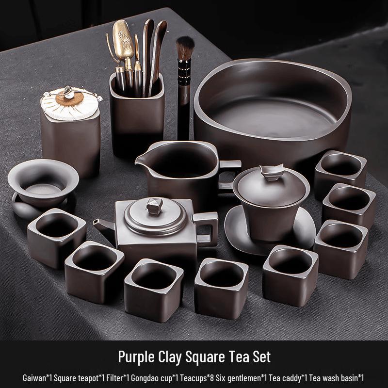 Cha Xun Zisha Clay Gongfu Tea Set - 15 Pieces with Square Teapot