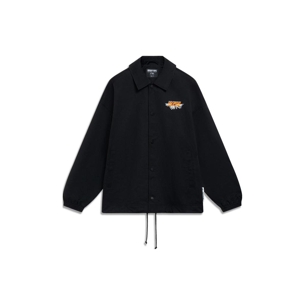 Li Ning Badfive Embroidered Letter Print Polo Collar Loose Casual Jacket Men Jacket Black AFDT053-1
