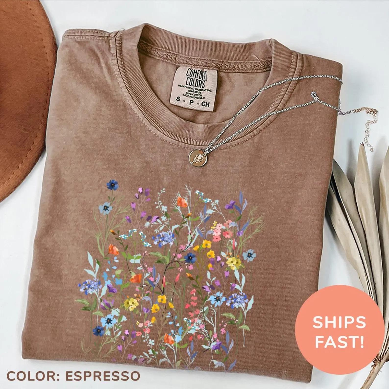 

Vintage Flowers Floral Cottagecore Shirt Plant Mom Shirt Flower TShirt for Women Dark Acedemia Unisex Y2K TShirt Streetwear 4XL