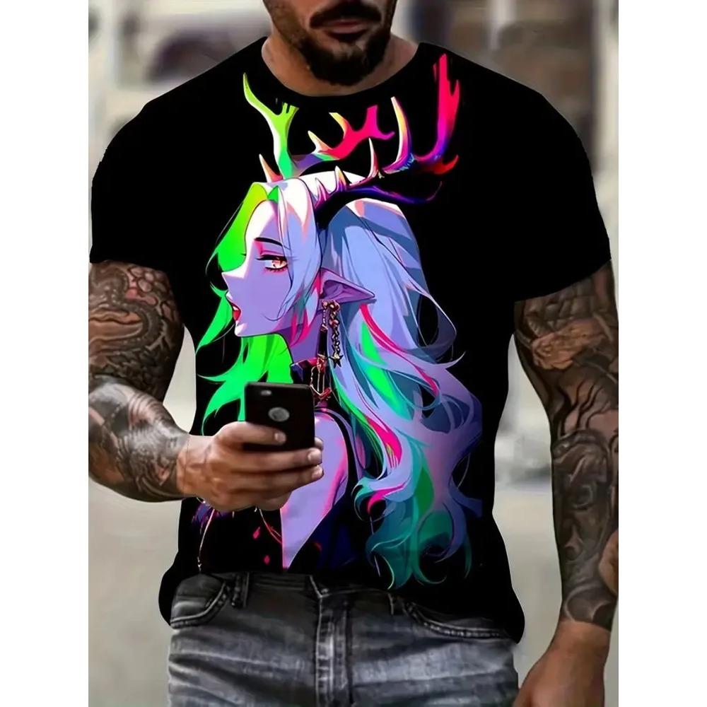 Summer Mens T-shirt Creative Cortoon 3D Printed Short Sleeved T-shirt Fashionable Comfortable Soft Breathable Large Loose T-shirt