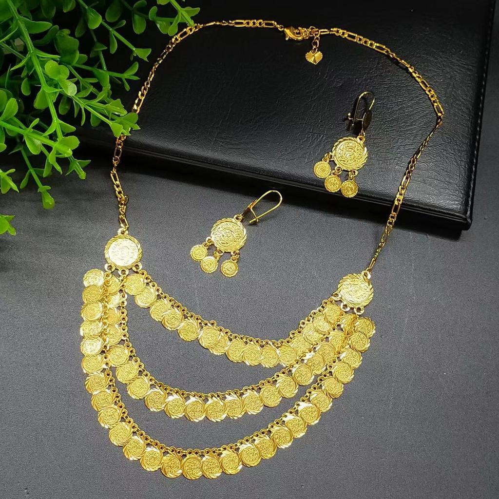 Dubai 24k Gold Necklace & Earrings Wedding Jewelry Set