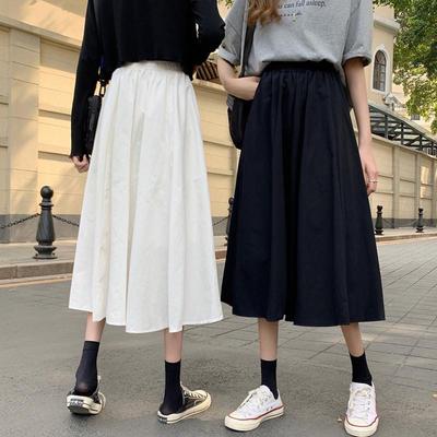 Women White Long Skirt Fashion Pockets Pleated Knee Length Skirts Autumn 2025 New Casual Elegant High Waist A Line Femme Skirts