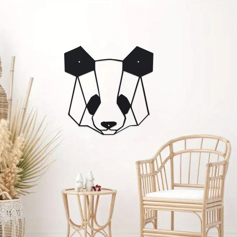 Large Black Iron Panda 1pc Metal Wall Art - Geometric  Design Indoor/for Home, Office, Cafe - Durable Holiday Gift for Christmas