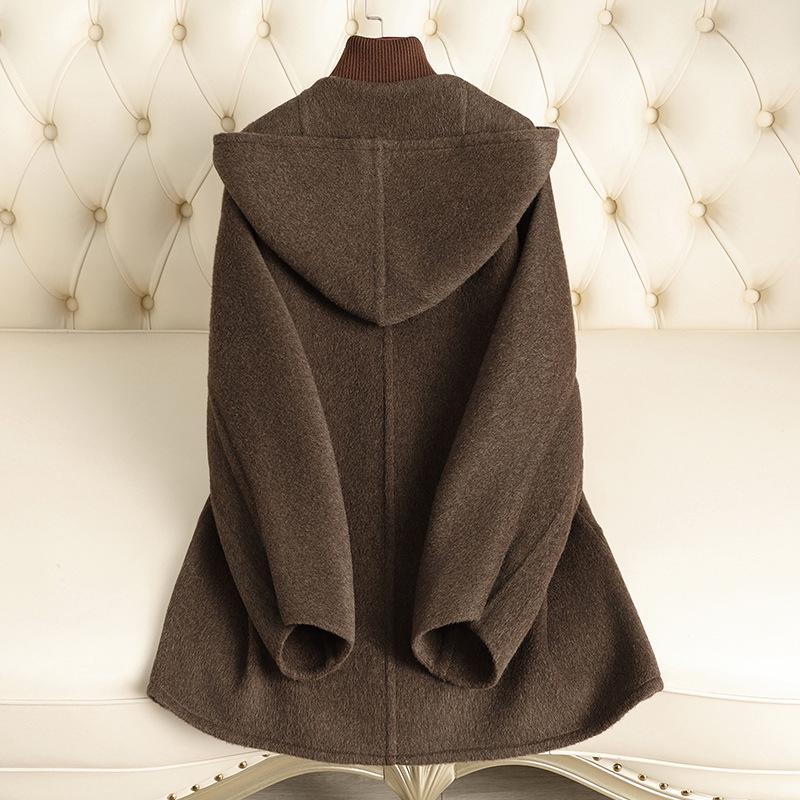 2024 Autumn/Winter High-End Double-Sided Wool Hooded Cape - Small Size
