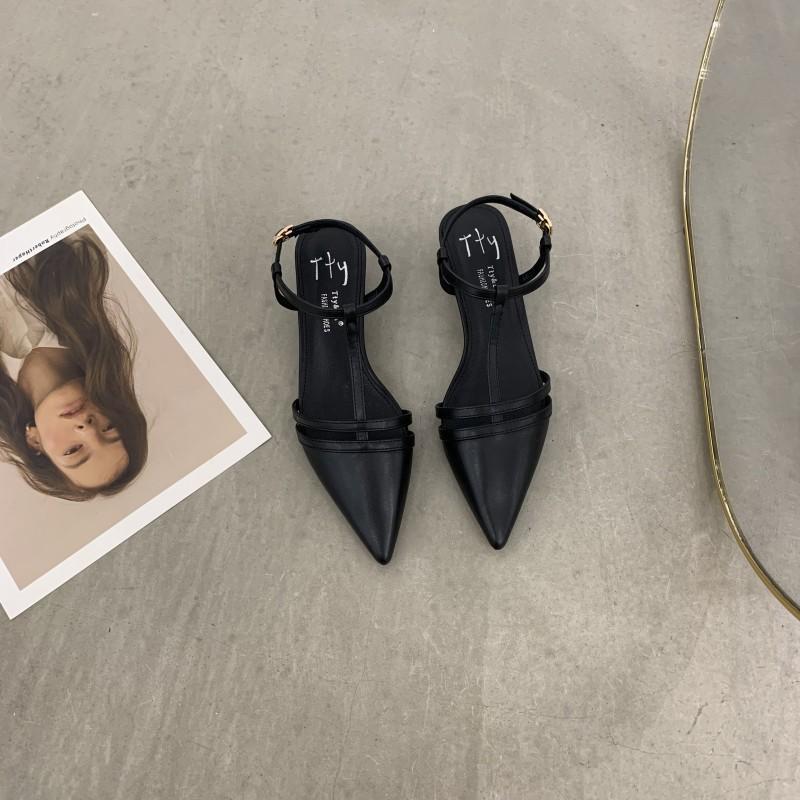 2025 pointed women's sandals special-shaped heel one-word buckle bag head Mary Jane shoes Korean version of summer new fashion