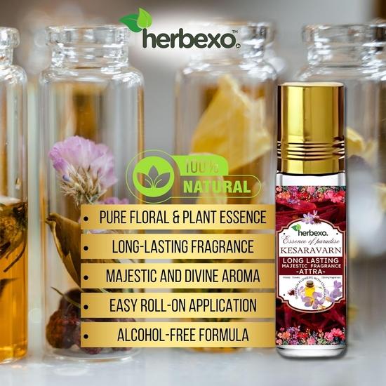 Herbexo Pure Kesar Attar - Perfume Oil | Long Lasting Majestic Fragrances | Natural Saffron (Kesar) Essence | Luxurious & Divine Aroma