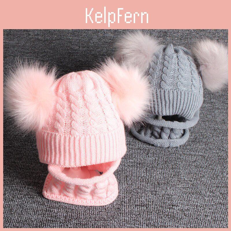 2pcsset Scarf Baby Knitted Hat With Double Pompom Warm Cap Scarves Kids Winter Twist Beanie Set