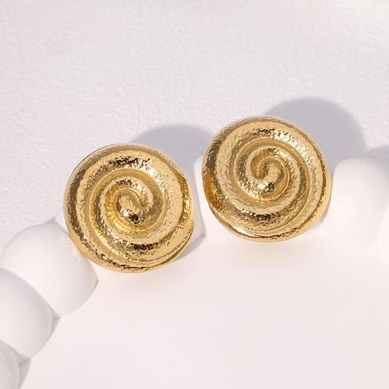 Stainless Steel Hammered Spiral Stud Earrings for Women Lady Classic Simplicity Gold Silver Color Earrings Banquet Jewelry Gifts