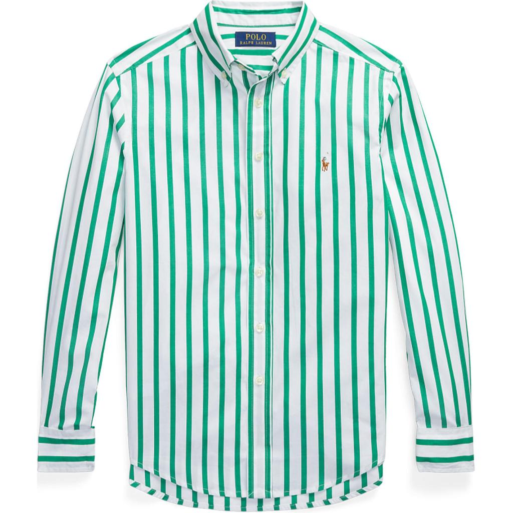 Polo Ralph Lauren Pruhované Dětské košile s límečkem na knoflíčky a výšivkou malého poníka, ležérní s dlouhým rukávem, broučí zelená CWPOWOVY6820456-999