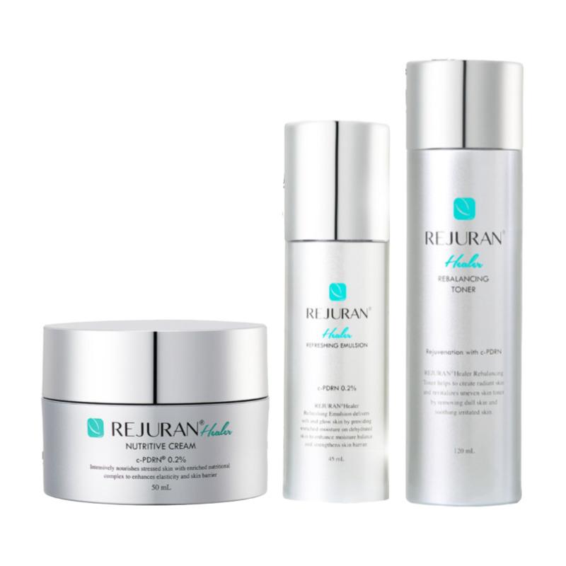

REJURAN Healer Набор для ребалансировки кожи 3 шага (Тоник 120 мл + Освежающая эмульсия 45 мл + Питательный крем 50 мл)