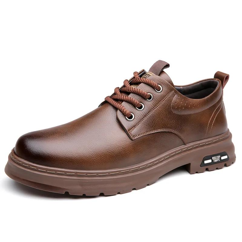 Men Leather Shoes Spring British Thick Soled Casual Derby Shoes Men Formal Wear Wedding Workwear Low Top