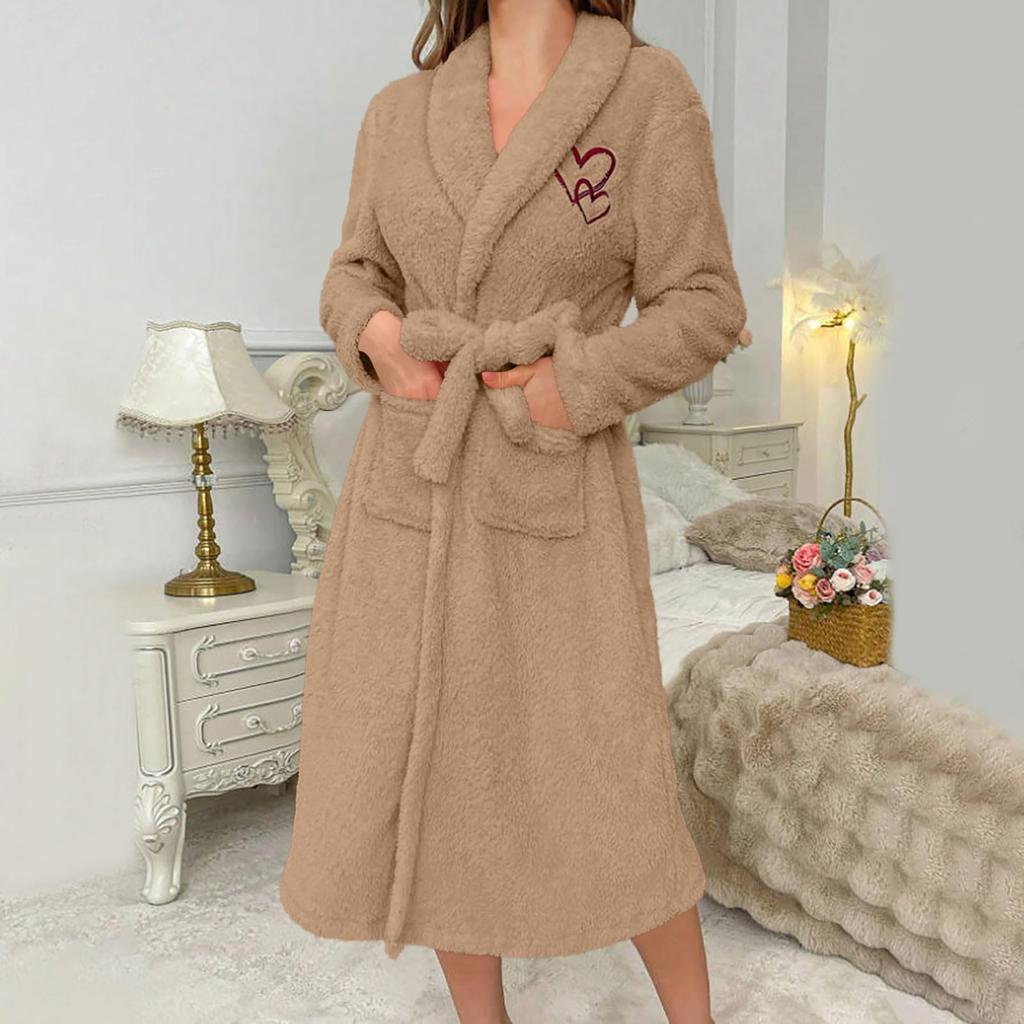 Damen Einfarbig Langärmlig Herbst/Winter Warm Bademantel Plüsch Homewear Morgenmantel Homewear Set