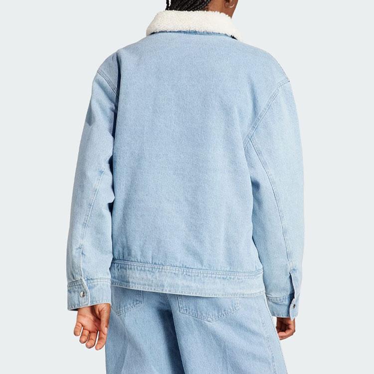 adidas Originals Spicy Girl Trefoil Patchwork Velvet Denim Jacket Women Outerwear Light-Blue IS5250
