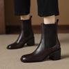 Fashion NEW Autumn Women Boots Square Toe Chunky Heel Shoes Genuine Leather Shoes for Women Short Modern Boots Daily Shoes Slip-on Boots