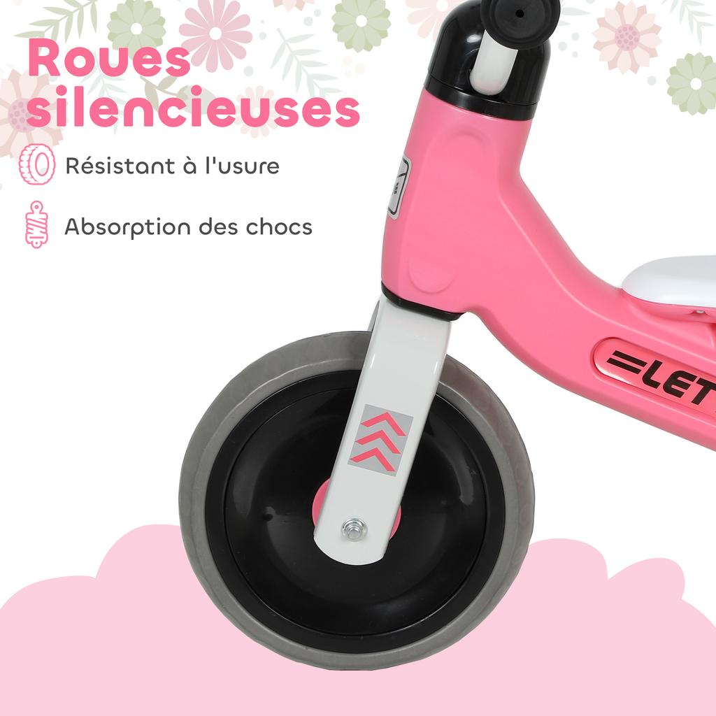 Toddler Balance Bike with No Pedal, 3 Silence Wheels for 12-36 Months Boys and Girls, Indoor Outdoor, Pink