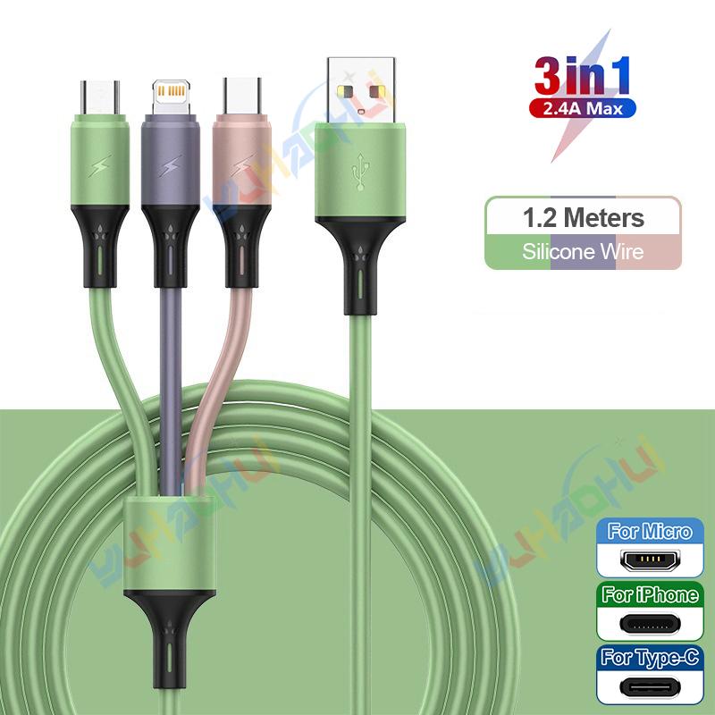2.4A Max 3 w 1 kabel USB szybkie ładowanie kabel błyskawicy do iPhone'a typu C kabel do ładowania telefonu komórkowego do Xiaomi Samsung USB Micro