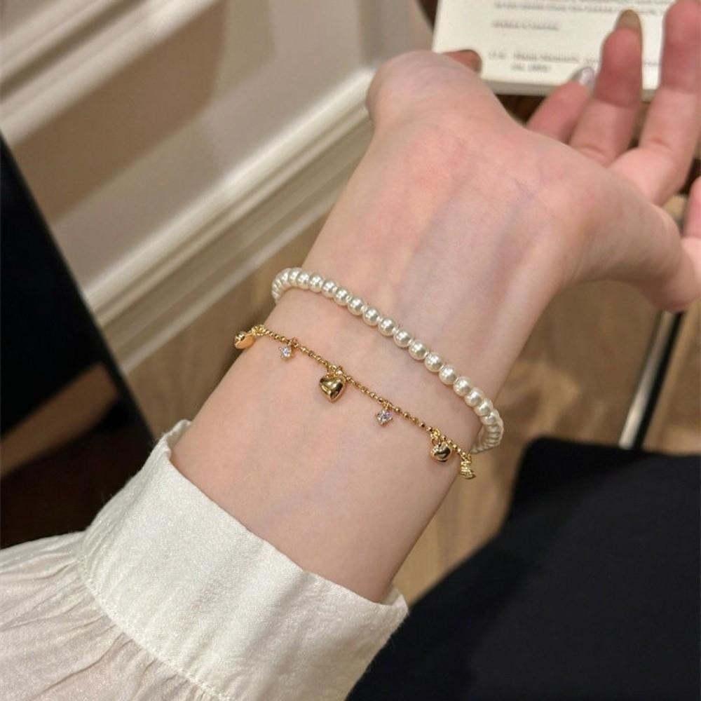 Zinc Zinc Alloy Gold Bracelet Rhinestone Charm Hand Chain Exquisite Heart Bracelet  Bridal Party