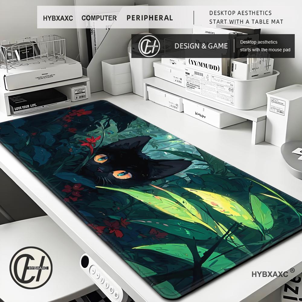 Lofi Cat Green Plant Gaming Mouse Pad PC Accessories NonSlip Waterproof Rubber Keyboard Table Mats for Office Laptop Home Desk