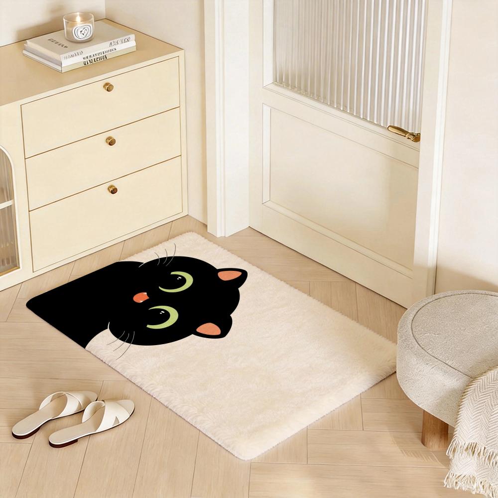 Cartoon Niedliche Schwarze Katze Kawaii Fußmatte Eco Flanell Fußabtreter Rutschfest Geruchlos Innenboden Teppich Weicher Kurzer Plüsch Hausmatte