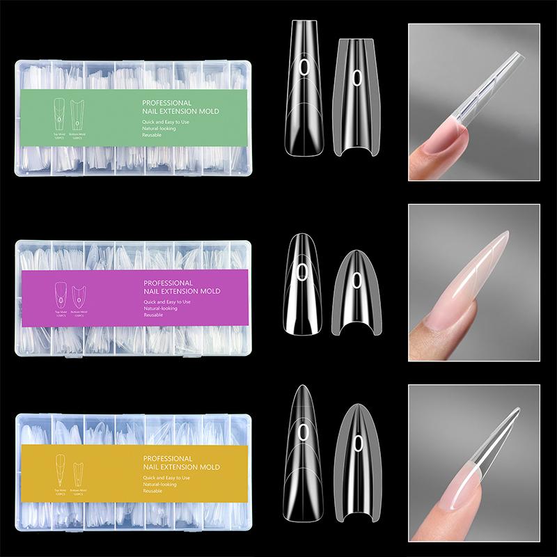 Poly Nail Gel Dual Form Extension Mold Reusable Clear Tips for Fast Builder Nail Salon DIY Professional Home Use Kit