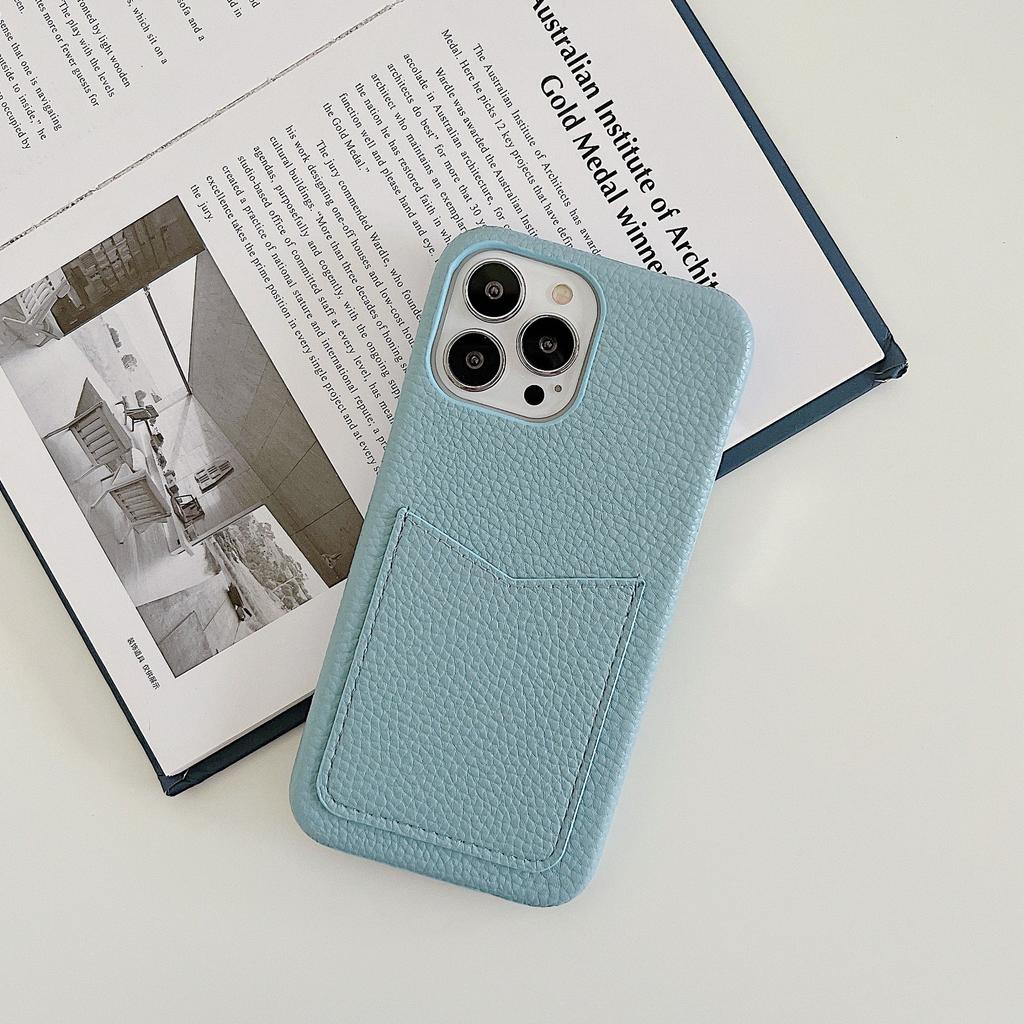Lychee Pattern Genuine Leather Case With Card Holder For iPhone 17 Pro Max iPhone Air 16 15 14 13 12 11 Phone Shell Back Cover