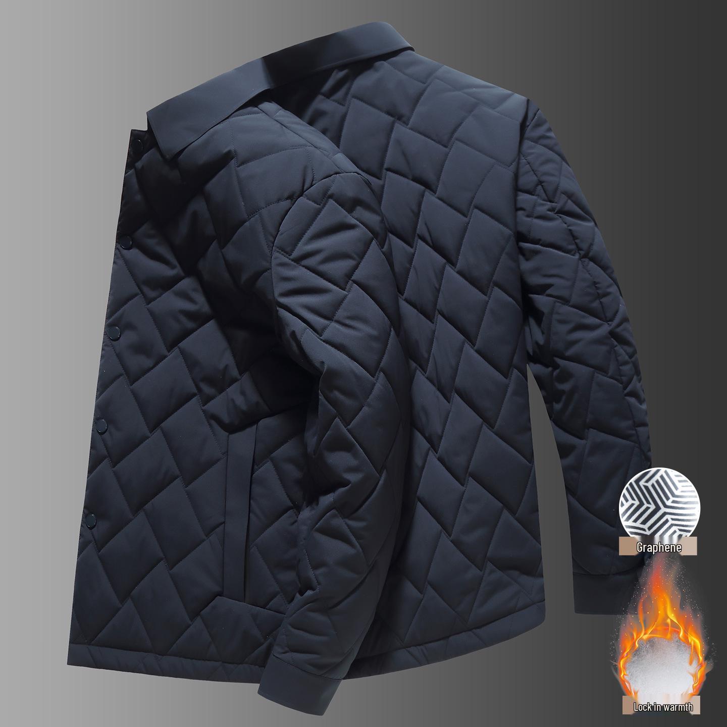 

Мужская повседневная хлопковая куртка с лацканами большого размера 2025 года - Легкая осенне-зимняя верхняя одежда 3XL темно-синий