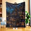 1pc of Fantasy Night City Flannel Blanket, High-definition Digital Print, All-season Use, Sofa Throw, Skin-friendly Soft 100% Polyester, the Perfect G