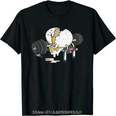 Funny Egg Fitness Gym Lifting Workout Crewneck Men Casual Short Sleeve Graphic Fashion Fitness Custom T-shirt Cotton Tops Tees