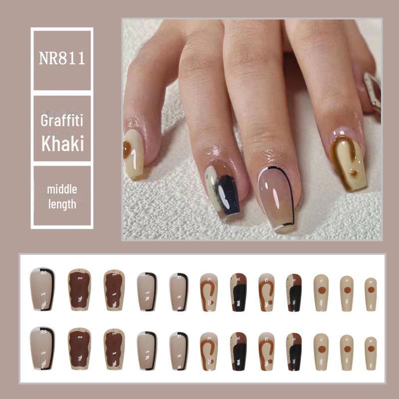 Medium & Long Rectangular T-Shaped Wearable French Cartoon Nail Art Patches - One Size Fake Nails