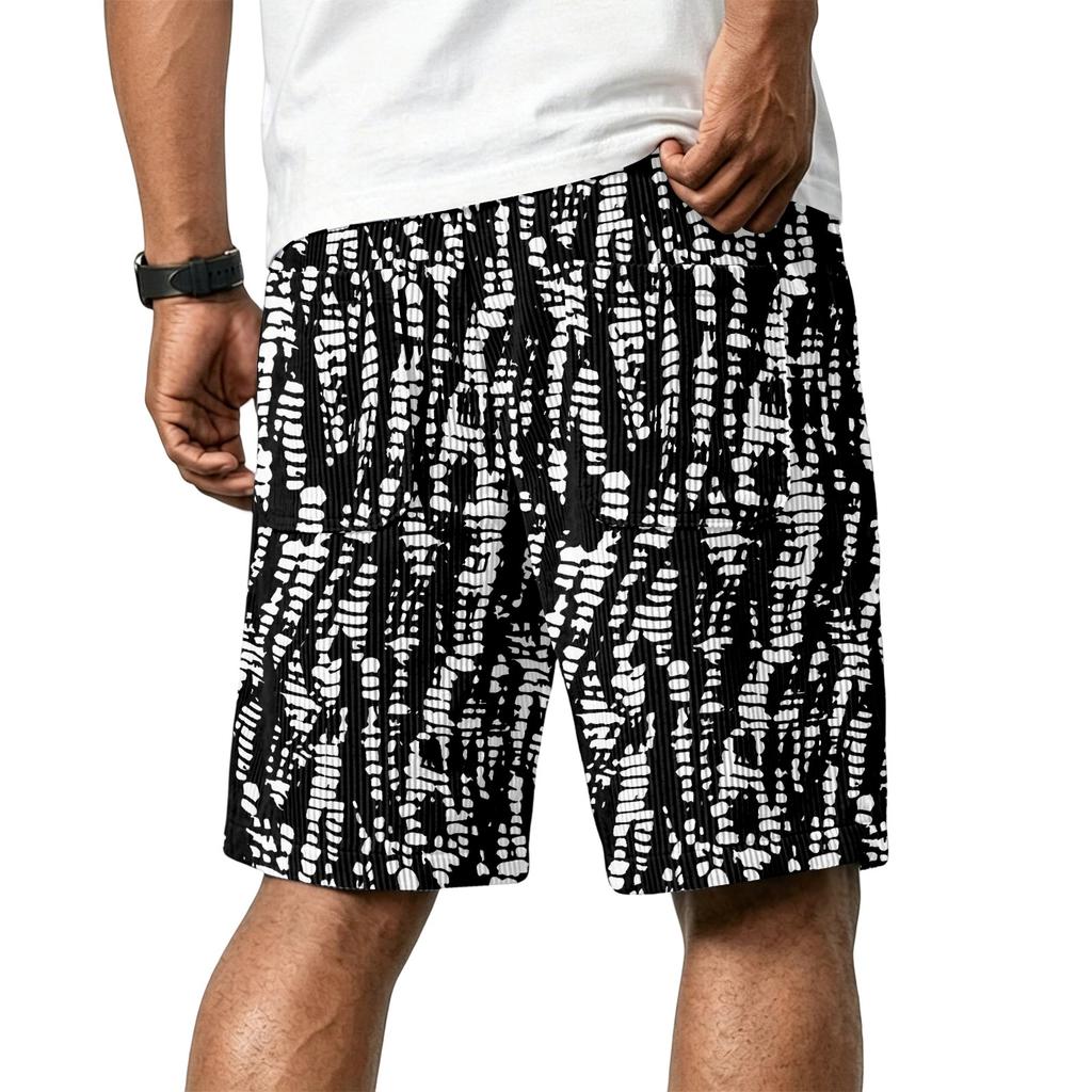 Men's Casual Corduroy Drawstring Shorts Gradient Pattern Elastic Waistband Lightweight Summer Beach Wear