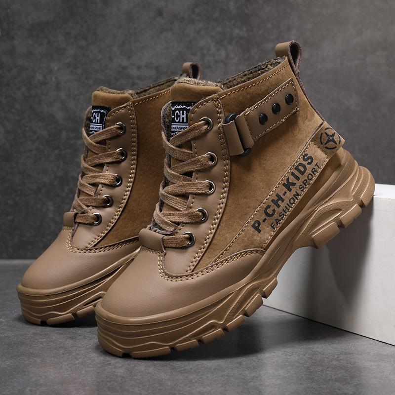 Kinder Stiefeletten im britischen Stil Winter Kinder Rutschfest Weiches Leder Mode Schnürstiefel für Kinder