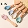 Complementary Feeding Essentials Baby Led Weaning Spoon And Fork Set, Soft Silicone Utensils Tip Spoons with Wooden Handles, Toddler Self-Feeding