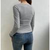 Women's V Neck Long Sleeve Horizontal Stripe Slim Fit Flared Cuff Knit Sweater Top