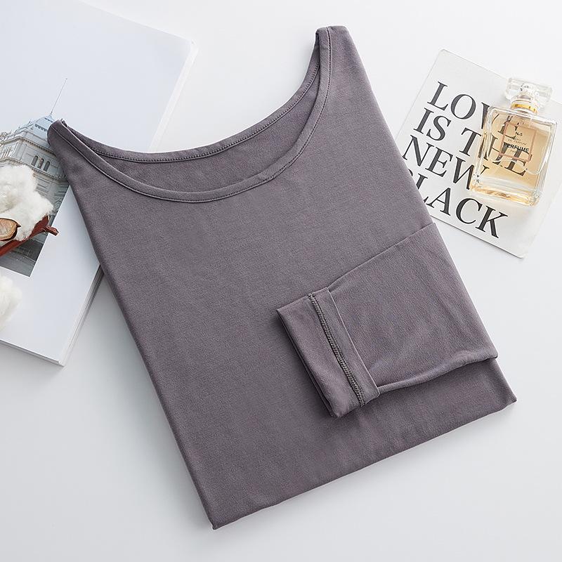 Modal Women's Slim Fit Long Sleeve Round Neck T-Shirt - Solid Color Versatile Autumn Top