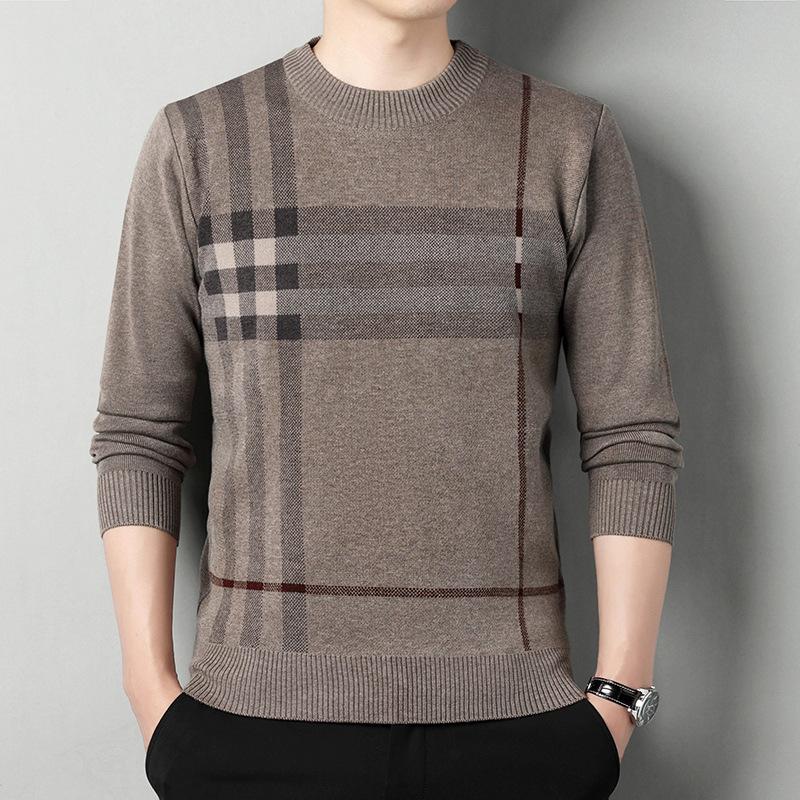 

Осенне-зимний мужской утолщенный новый свитер, мужской вязаный свитер с круглым вырезом и свободным низом, мужское пальто 165/80A бежевый