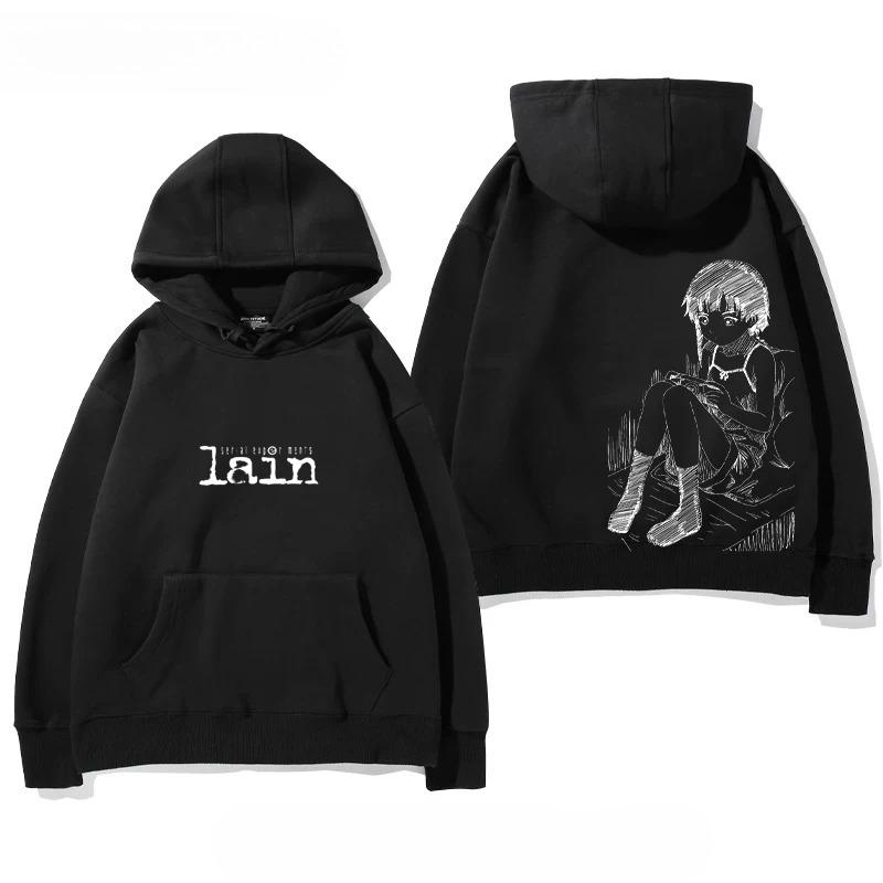 Serial Experiments Lain Funny Hoodie Hip Hop Graphic Sweatshirt Poleron Hombre Streetwear Harajuku Tracksuit Oversized Clothes
