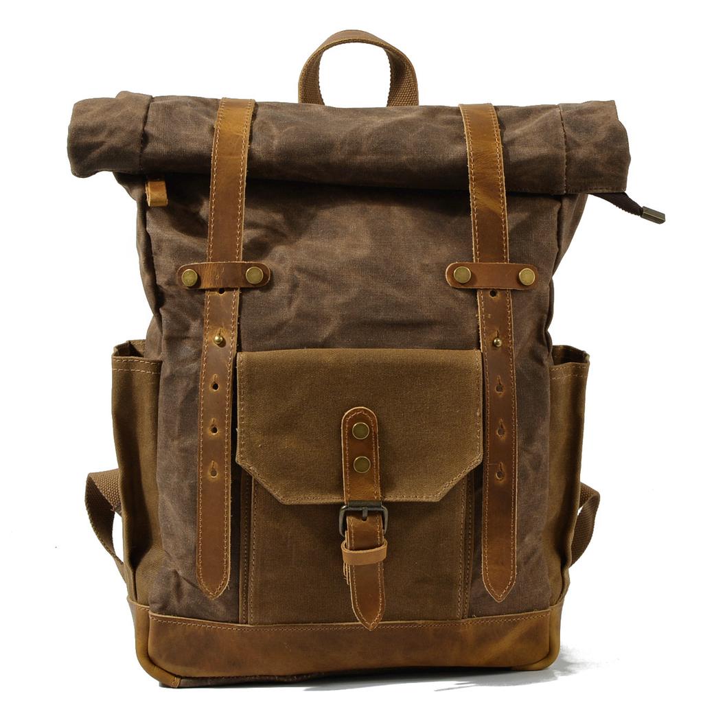 Luksusowe płócienne plecaki w stylu vintage dla mężczyzn płócienny skórzany plecak podróżny duże wodoodporne plecaki Retro Bagpack