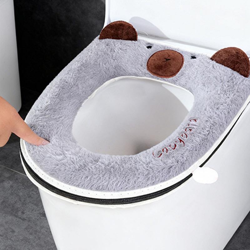 Winter Home Use Plush Toilet Seat Cushion, Zipper Design, Thickened Skin-Friendly, Bathroom Comfortable Toilet Seat Cover