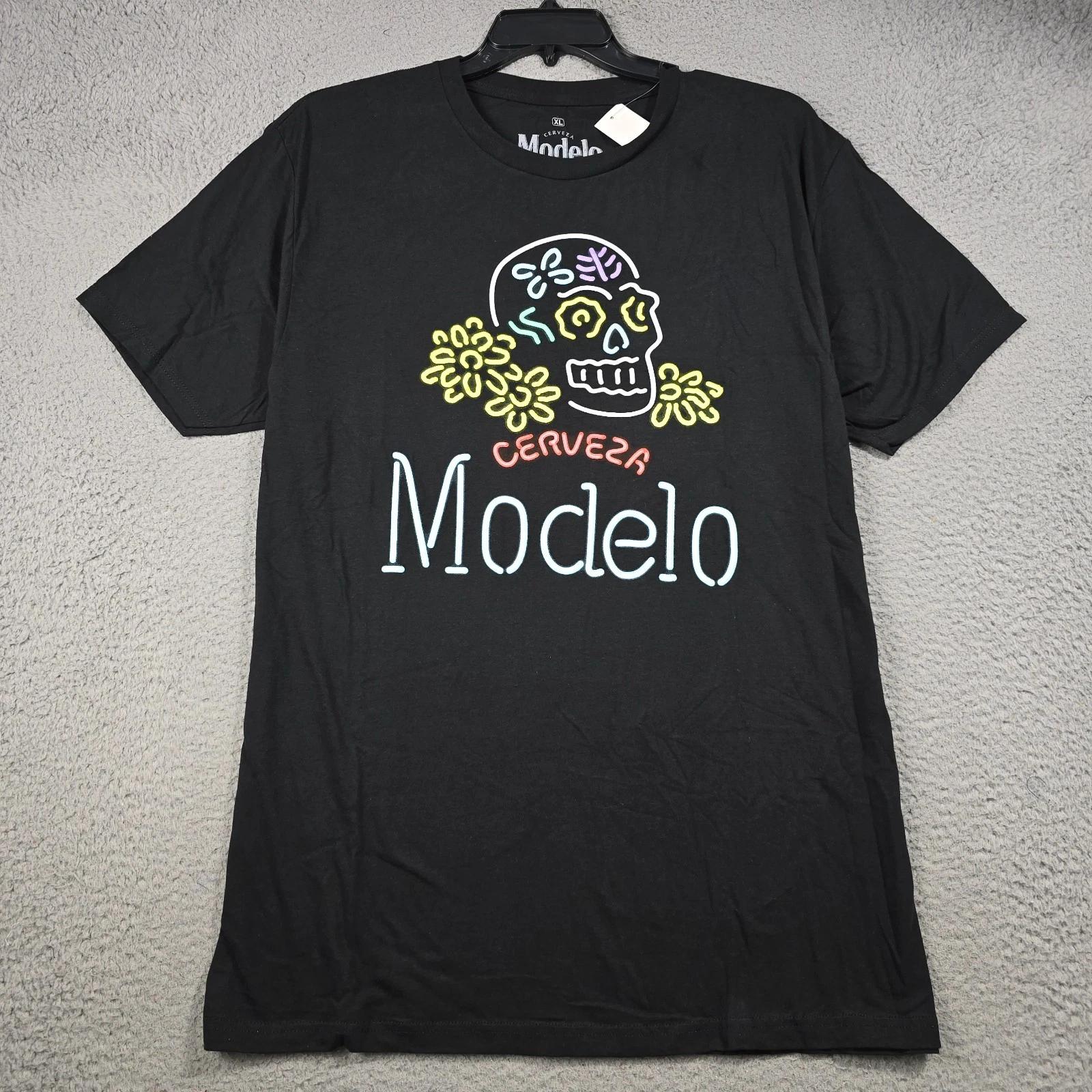 MODELO BEER NEON Shirt Mens EXTRA LARGE BLACK Skull OUTDOOR CERVEZA Dive Bar NWT M